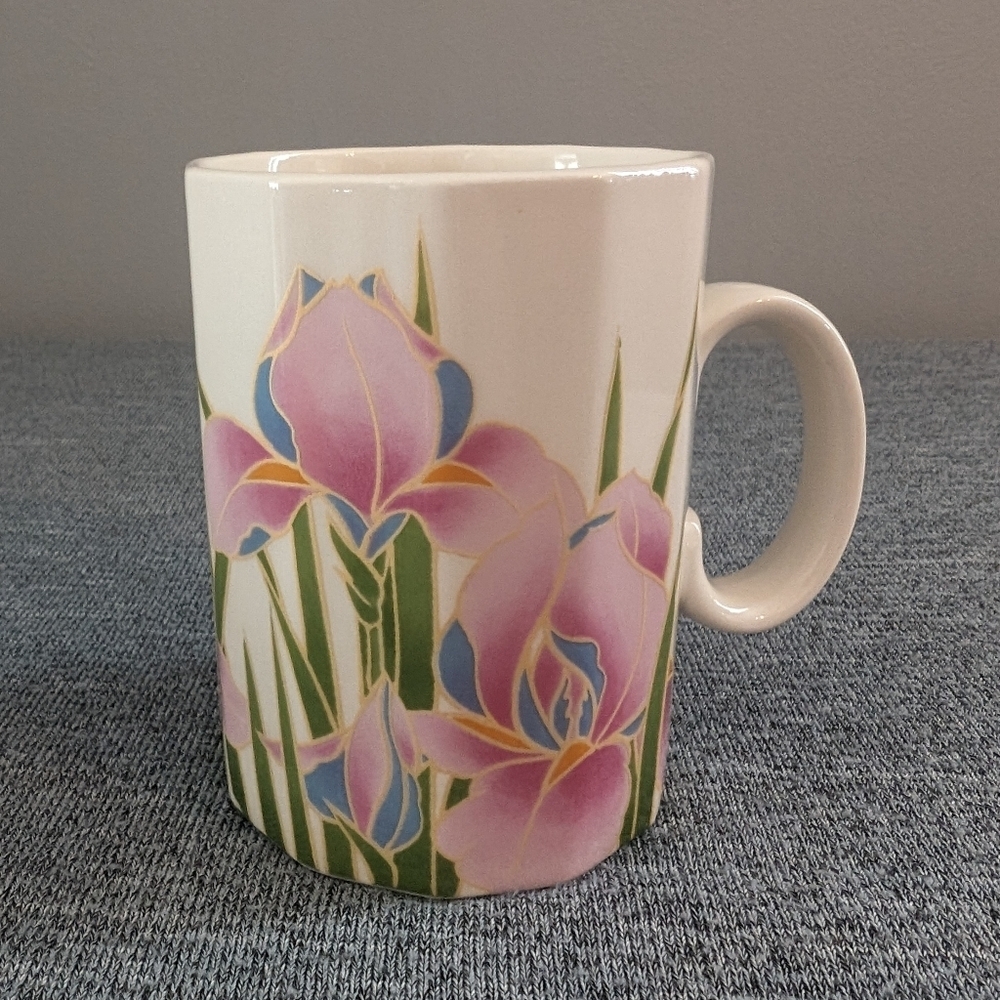 3/$30 | Otagiri Pink Iris Flower Mug, Cloisonne Style